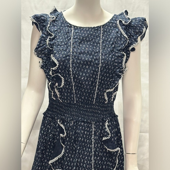La Vie Rebecca Taylor Navy Blue & White Short Ruffle Dress - Picture 4 of 12